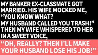My banker ex-classmate’s wife mocked me but when my wife confronted her, everyone froze in shock.