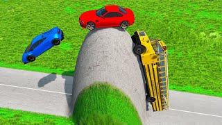 Cars VS Huge Road Bump - Bus, Trucks, Police Car Rescue - BeamNG.Drive