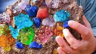 We found a gem heaven, full of colorful crystals. Diamonds, gems