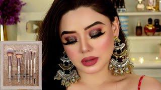 Kaise Kare Wedding Guest Makeup using Swiss Beauty Brushes | Smokey Glitter Eye Look | Party Makeup