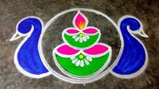 Diwali peacock rangoli designs|diwali 2024 big rangoli|diwali deepam muggulu|Amazingrangoli