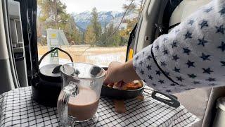 Solo car camping in my cabin on wheels, in the snowy mountain of Banff | Relaxing Vlog | Silent Vlog