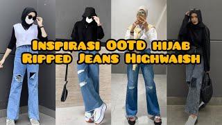 Inspirasi OOTD hijab ripped jeans Highwaish|OOTD cewe hijabLink shopee di deskripsi box