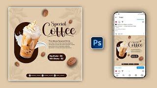 Coffee Social Media Post Design in Adobe Photoshop CC | Grey Dot GFX