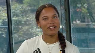 Kugelstoßen Goldmedaille. Olympiasiegerin Yemisi Ogunleye "Egal was kommt ich bin geliebt".