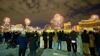 Las Vegas New Year’s Eve Fireworks 2024 - Panoramic View of the Strip - Fireworks from 9 Casinos