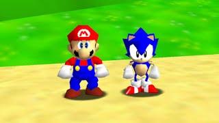 Sonic and Mario in Mario 64 (2 Players) - Full Game 100% Walkthrough