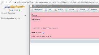 #1046 no database selected error on phpmyadmin in GoDaddy Hosting