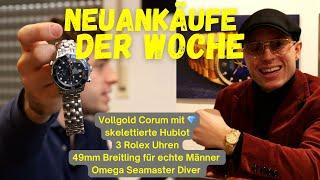 Neuankäufe der Woche! Rolex Klassiker, Omegas, skelettierte Hublot, dicke Breitling! Vollgold Corum