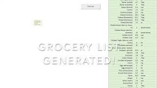 Grocery List Generator | Excel Spreadsheet | Recipe Database | Ingredients