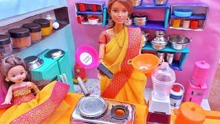 Barbie Preparing All Favorite Choco Pan Cake for Little Barbie/ Mini Choco Cake/ Barbie tiny cooking