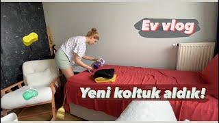 Benimle bir günlük ev vlog | Yeni köşe koltuğumuz geldi | Temizlik & Bulaşık & Çamaşır | Ev işleri