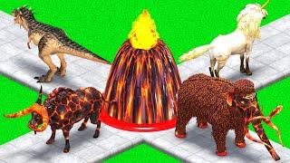 Paint & Animals T-rex,Lion,Elephant,Cow,Sheep Fountain Lava Crossing Transformation Animal Cartoon