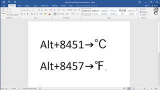 How to type Degree Fahrenheit and Degree Celsius symbols in Word