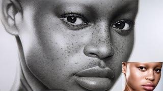 How to draw realistic skin texture with freckles , pores, lips