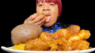 Asmr mukbang assorted meat pepper stew and fufu eating sound