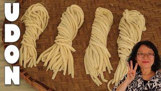Homemade UDON noodles: 3 ingredients, easy kneading with the feet, soft and chewy texture.