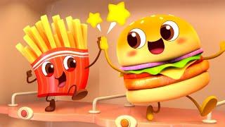 Гамбургер и картофель фри | Серии про вкусную еду | Сборник детских песенок и мультфильмов | BabyBus