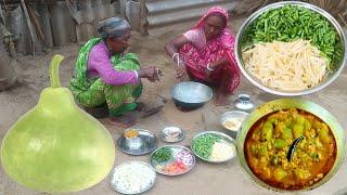 Beans vaji And musoor dal with Lau Curry  recipe cooking &eating by our grandma.rural life India