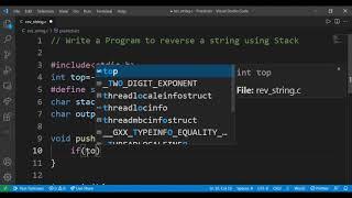 DSA 2-A : Reverse a string using Stack in C Programming