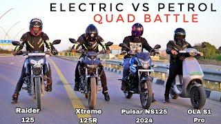 Pulsar NS125 2024 Vs Hero Xtreme 125R Vs Tvs Raider 125 Vs OLA S1 Pro | Epic Quad Battle | Dho Dala