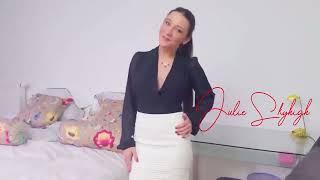 Julie Skyhigh in White Gianmarco Lorenzi High Heels Worn With JITROIS Leather Skirt