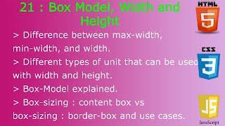 Lec 21:  Box-Model, width and Height [border-box vs content-box] explained.