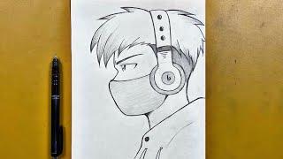 Easy anime sketch | how to draw a cool boy wearing headphones step-by-step