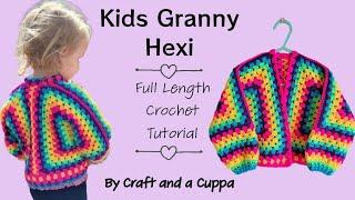 Kids Granny Hexagon Cardigan, Crochet tutorial, Learn to crochet, Hexagon Cardigan, Hexi Cardi