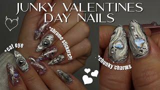 EASIEST GELX TUTORIAL | VALENTINES DAY NAILS | CHROME, CHUNKY CHARMS & CAT EYE NAIL ART