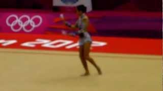 Silviya Miteva Bulgarian rhythmic gymnast in the finals of London 2012 Olympics with clubs.MP4