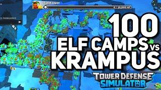 100 ELF CAMPS VS KRAMPUS|Tower Defense Simulator Winter Event