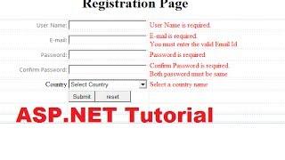 ASP.NET Tutorial 2- How to Create a Login website - Validation Controls ( Registration Page )