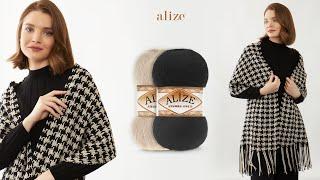 Houndstooth Shawl with Alize Angora Gold