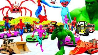 Ô Tô Máy Xúc, Xe Cẩu, Xe Cứu Hỏa Giải Cứu Siêu Nhân Khổng Lồ, Spiderman Racing Car Monster Avenger 3