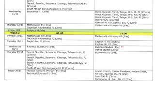 Final Exam Time table 2020 South Africa