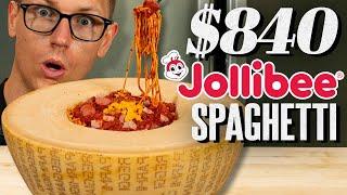 $840 Cheese Wheel Jollibee Spaghetti Taste Test | FANCY FAST FOOD