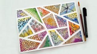 Watercolor Doodle ideas for beginners | Zendoodle coloring | Easy Zentangle art patterns