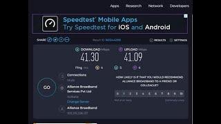 Alliance Broadband 40 Mbps plan speed Test