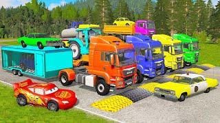 Flatbed Truck Mcqueen | Transportation with Truck - Pothole vs Car #38 - BeamNG.Drive