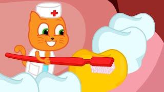  Cats Family in English - Dental Treatment Cartoon for Kids