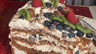 JUICY CAKE WITH PREPARED SWEETS AND MASCARPONE CREAM