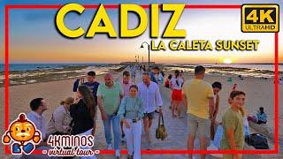 CADIZ | La Caleta, Beach Sunset | 4K UHD | Walking Virtual Tour Spain 2024