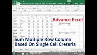 #389 Sum Total Sale Multiple Column Row Based On Criteria in Excel Hindi