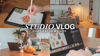 Studio Vlog, Cozy Day in my life, Drawing Christmas stickers, Slow living