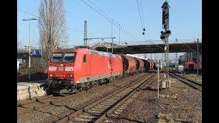 Electric locomotive 185-012 passes with a freight train through Peine station. EDE084917