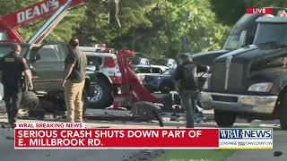 1 person hospitalized after 3-vehicle crash with UPS truck on E. Millbrook Road in Raleigh