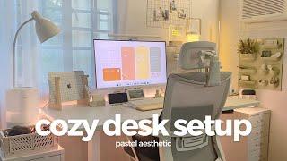 desk makeover  cozy pastel setup, unboxing new keyboard, cable management, organizing tips