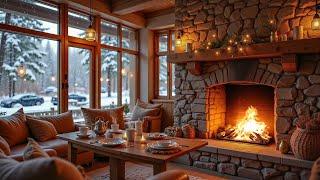 Cozy Winter Coffee Shop Ambience with Warm Piano Music & Crackling Fireplace to Relaxing, Study