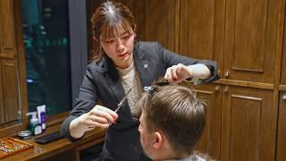 (ASMR) VIP Grooming Experience by Japanese Lady Barber at High-End Barbershop in Tokyo